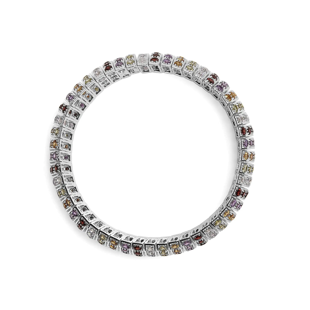 Pulsera de plata de ley 925 con piedras preciosas de arcoíris en varias filas, 7,5 pulgadas