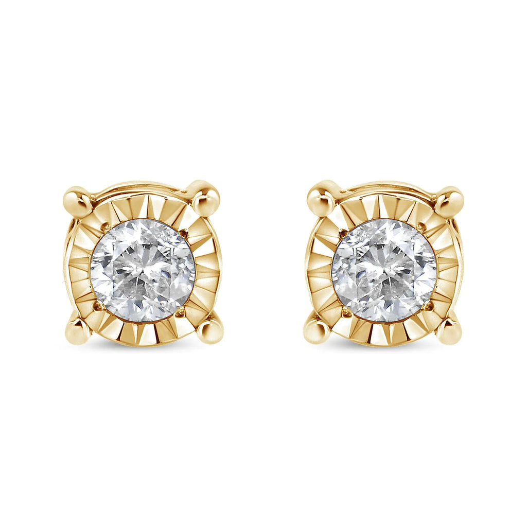 Pendientes de botón engastados milagrosamente con diamantes redondos casi incoloros de 1/5 quilates en plata esterlina 925