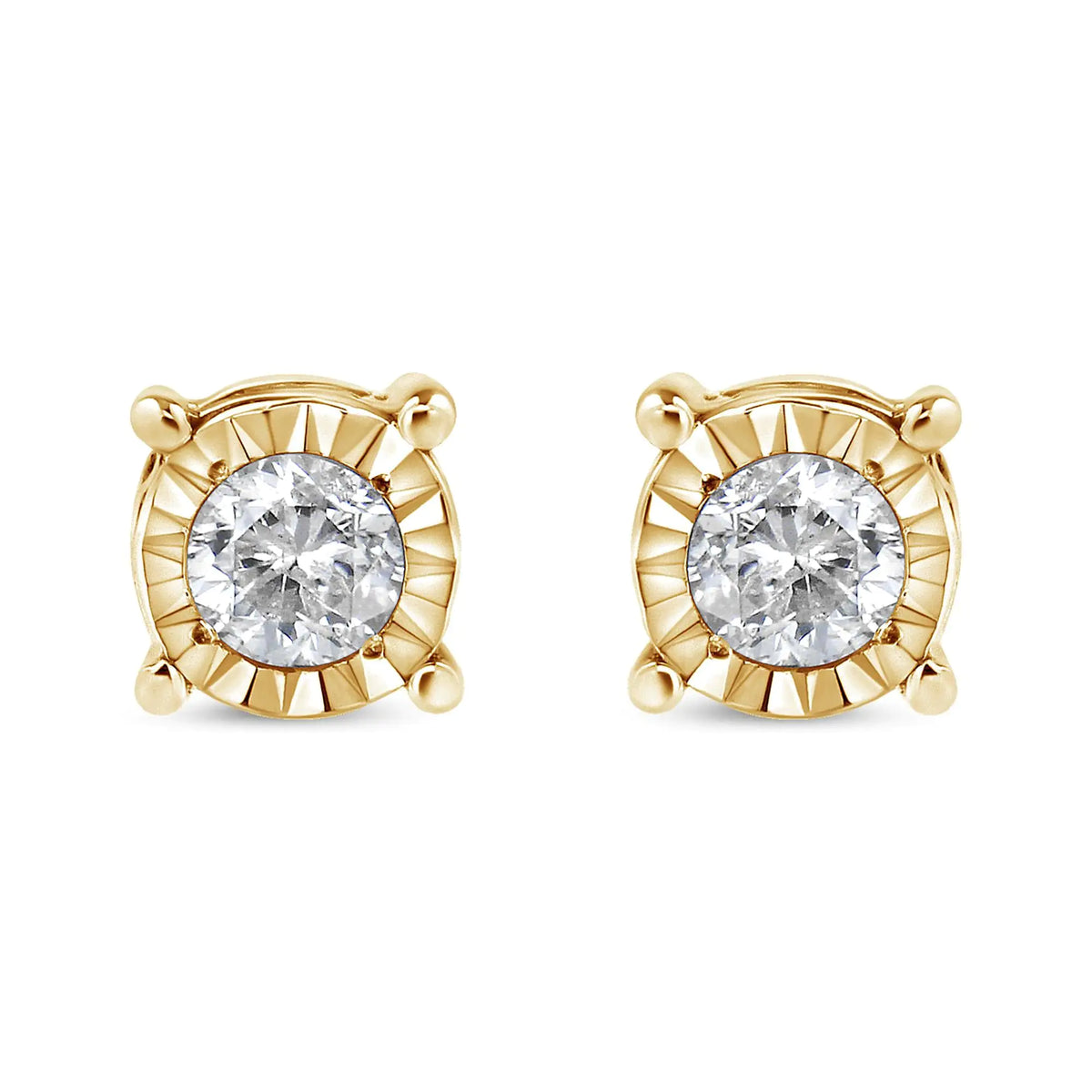 Pendientes de botón engastados milagrosamente con diamantes redondos casi incoloros de 1/5 quilates en plata esterlina 925