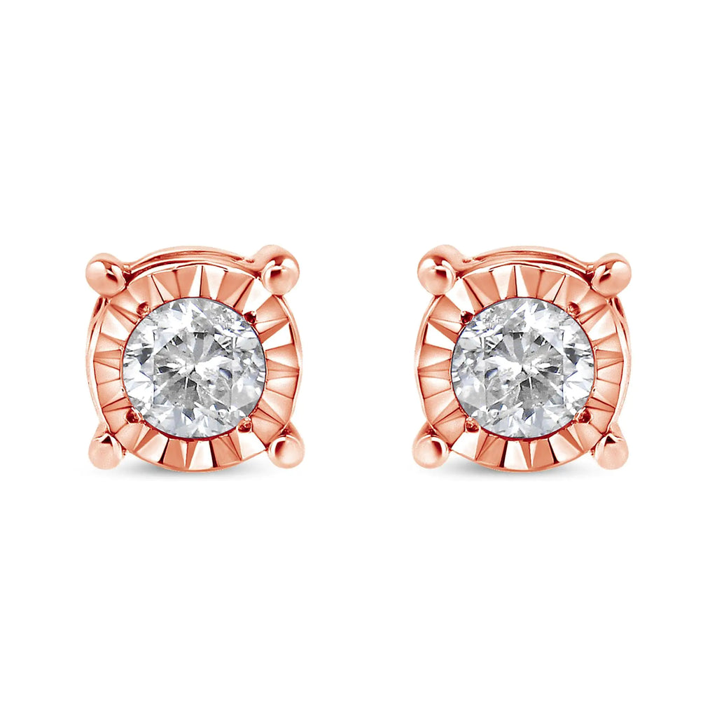 Pendientes de botón engastados milagrosamente con diamantes redondos casi incoloros de 1/5 quilates en plata esterlina 925