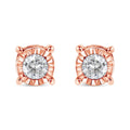 Pendientes de botón engastados milagrosamente con diamantes redondos casi incoloros de 1/5 quilates en plata esterlina 925