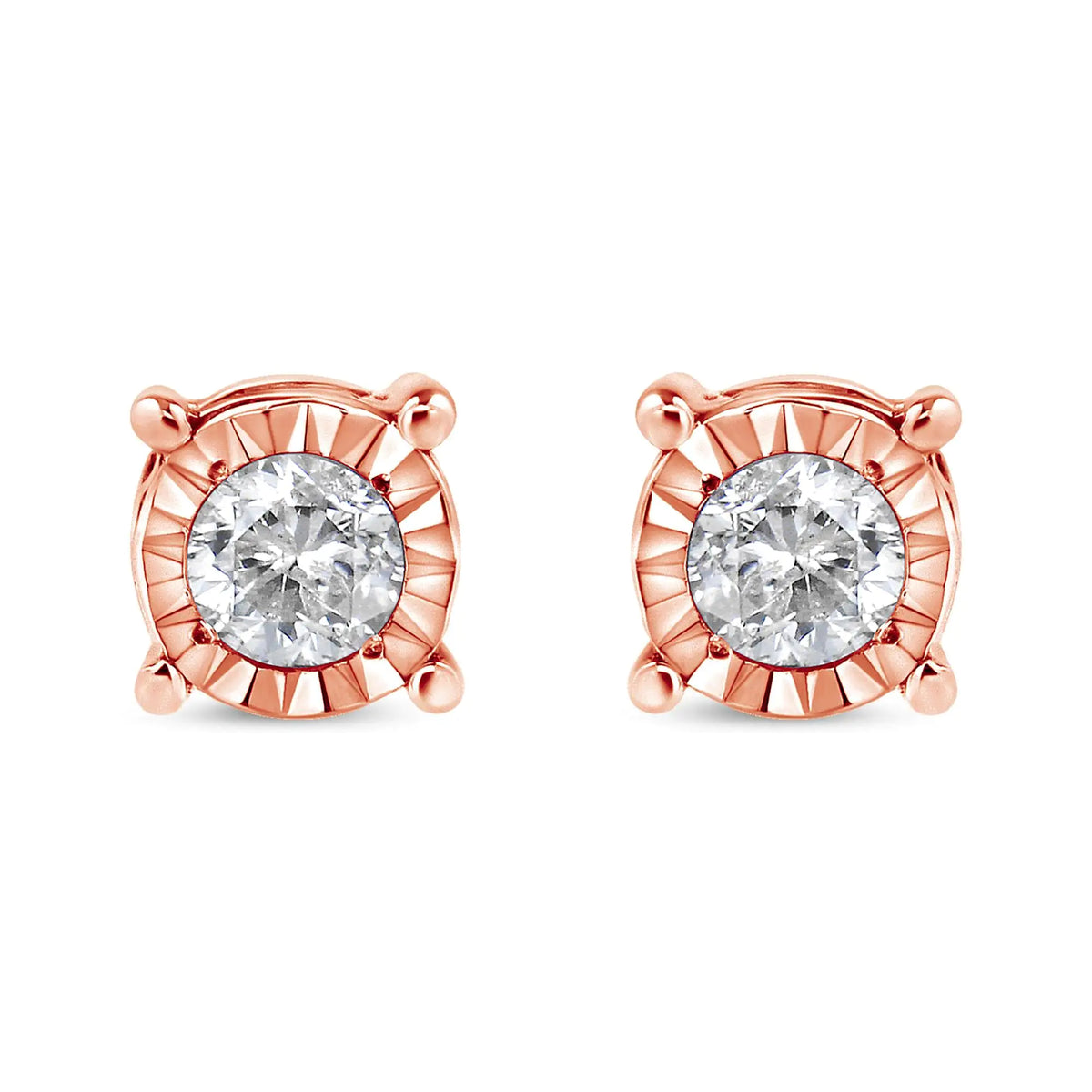 Pendientes de botón engastados milagrosamente con diamantes redondos casi incoloros de 1/5 quilates en plata esterlina 925