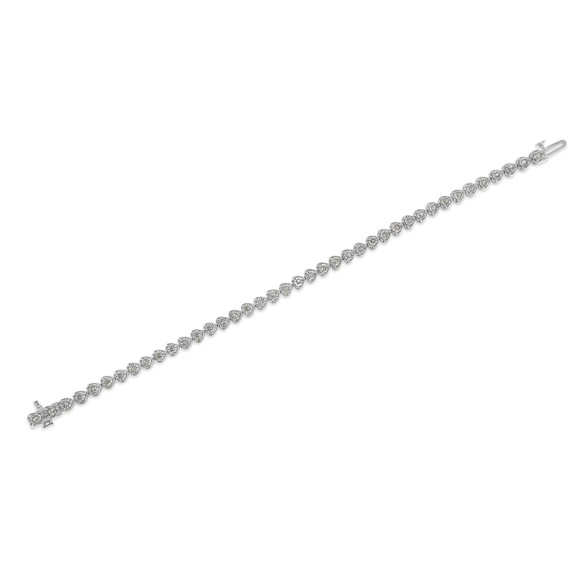 Pulsera de tenis de 7" con eslabones en forma de corazón y diamantes engastados en plata de ley 925 de 1,0 ct (color IJ, claridad I2-I3)