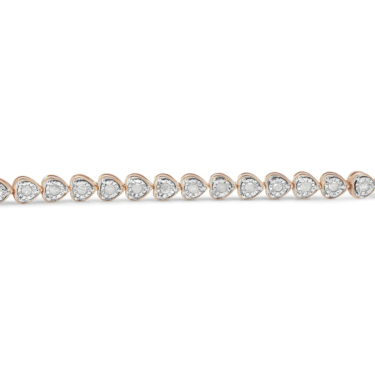 Pulsera de tenis de 7" con eslabones en forma de corazón y diamantes engastados en plata de ley 925 de 1,0 ct (color IJ, claridad I2-I3)