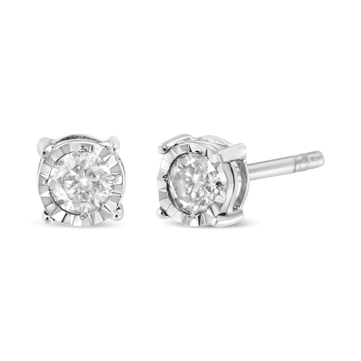 Aros solitarios de diamantes redondos de talla brillante engastados en plata de ley 925 de 3/8 quilates (color KL, claridad I2-I3)