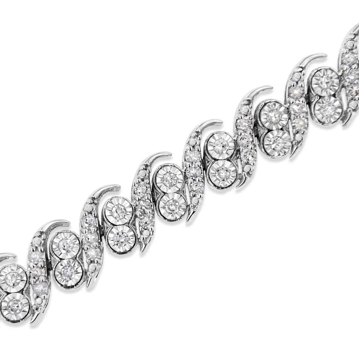 Pulsera de eslabones en forma de "S" con diamantes de talla redonda de 2,0 ct en plata de ley 925 (color IJ, claridad I3) - 7,25"