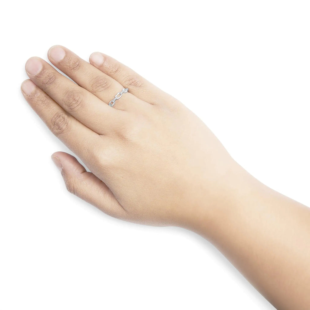 Anillo de plata de ley 925 con detalle de diamantes y banda con clip (color IJ, claridad I2-I3)