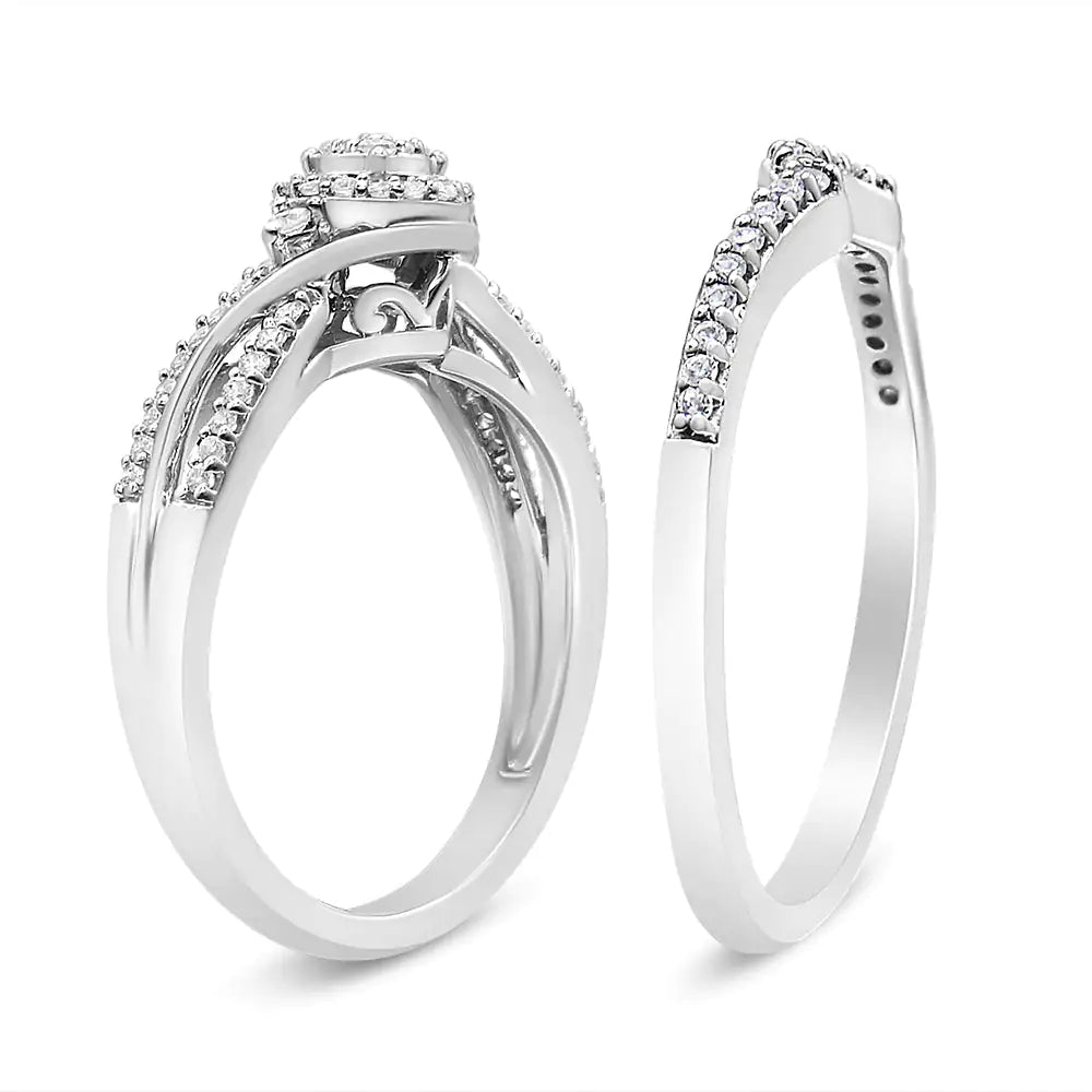 Anillo y banda nupcial con marco de diamantes compuestos de 1/3 ct en plata esterlina 925 (color IJ, claridad I2-I3)