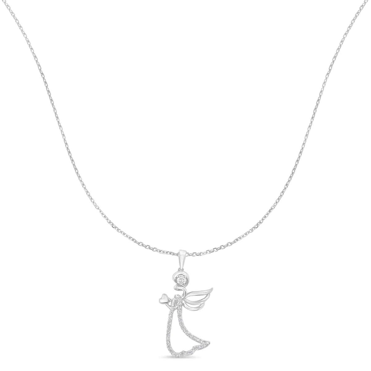 Collar con colgante de ángel de diamantes de 1/5 ct en plata de ley 925 (HI, I1-I2)