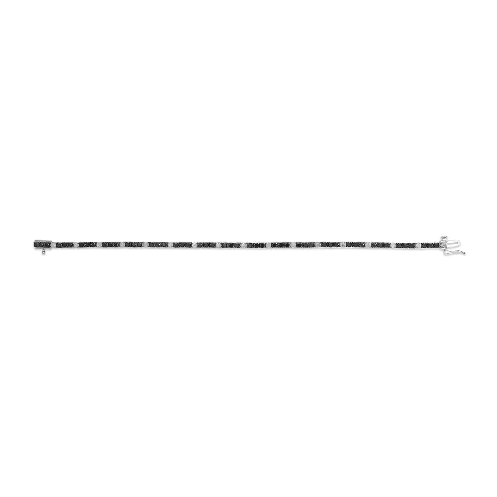 Pulsera de tenis de plata de ley 925 de 4,0 quilates con diamantes blancos y negros alternados (color negro e IJ, claridad I3) - Tamaño 7,25"