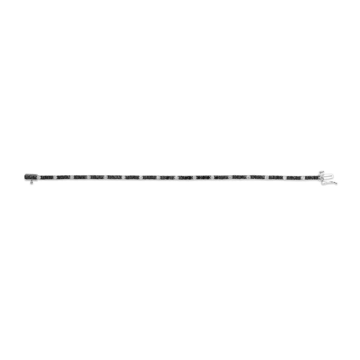 Pulsera de tenis de plata de ley 925 de 4,0 quilates con diamantes blancos y negros alternados (color negro e IJ, claridad I3) - Tamaño 7,25"