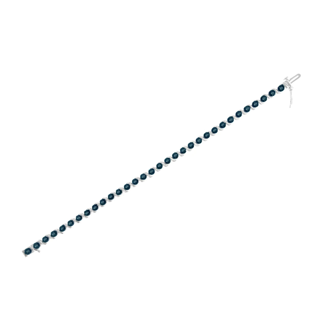 .925 Sterling Silver 1.0 Cttw Diamond Spiral Wave Curved-Link 7" Tennis Bracelet (Enhanced Blue Color, I1-I2 Clarity)