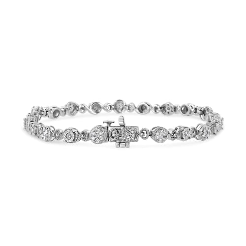Pulsera de eslabones con cuentas y diamantes de 1,0 ct en plata de ley 925 (color IJ, claridad I3-Promo) - 7,25"