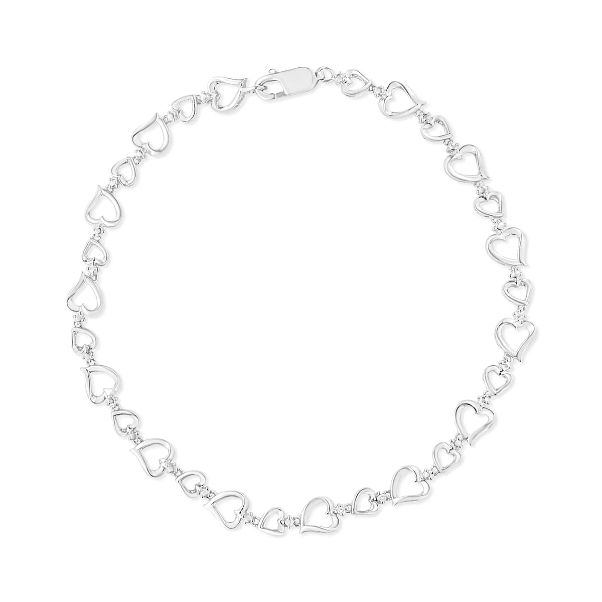 Pulsera de eslabones en forma de corazón alternados con detalles de diamantes engastados en garras en plata de ley 925 (color IJ, claridad I3) - 7,25"