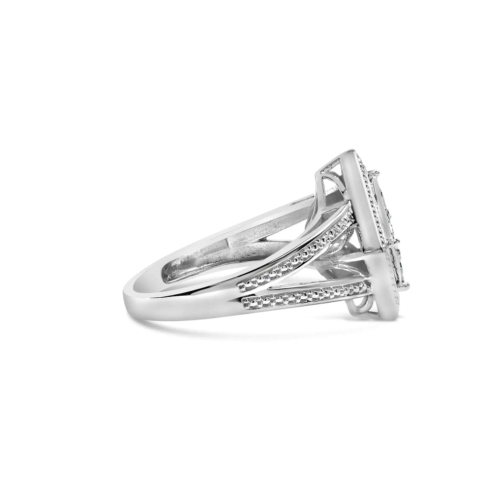Bague en argent sterling 925 avec diamants taille princesse invisibles de 1/3 ct et halo perlé (couleur HI, clarté SI1-SI2)