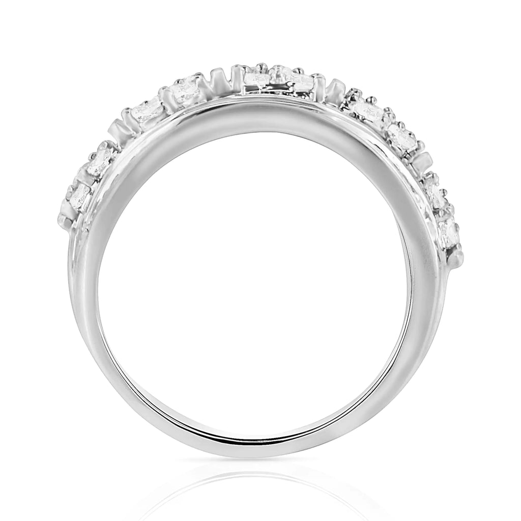 Anillo de cóctel de moda cónico con diamantes de talla baguette y redonda de 2,0 ct en plata esterlina 925 con múltiples filas y engaste en canal (color IJ, claridad I3)