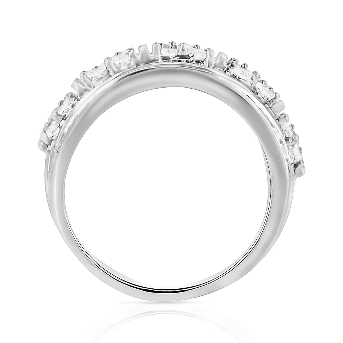 Anillo de cóctel de moda cónico con diamantes de talla baguette y redonda de 2,0 ct en plata esterlina 925 con múltiples filas y engaste en canal (color IJ, claridad I3)