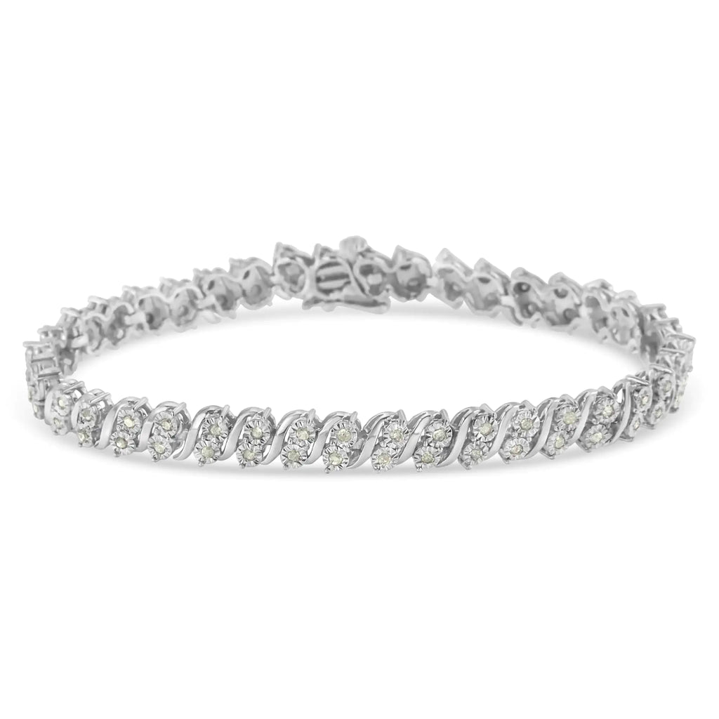 Bracelet tennis à maillons en S en argent sterling 925 avec diamants taille rose de 1,0 ct (couleur IJ, clarté I2-I3) - 7 po