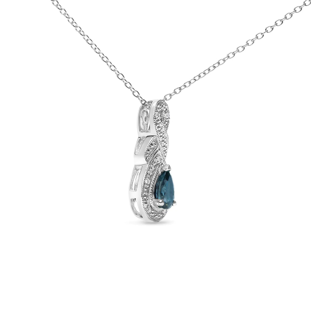 Collar con colgante de gota infinita de 18" con detalles de diamantes y zafiro en forma de pera de 6 x 4 mm en plata esterlina 925 (color HI, claridad SI1-SI2)