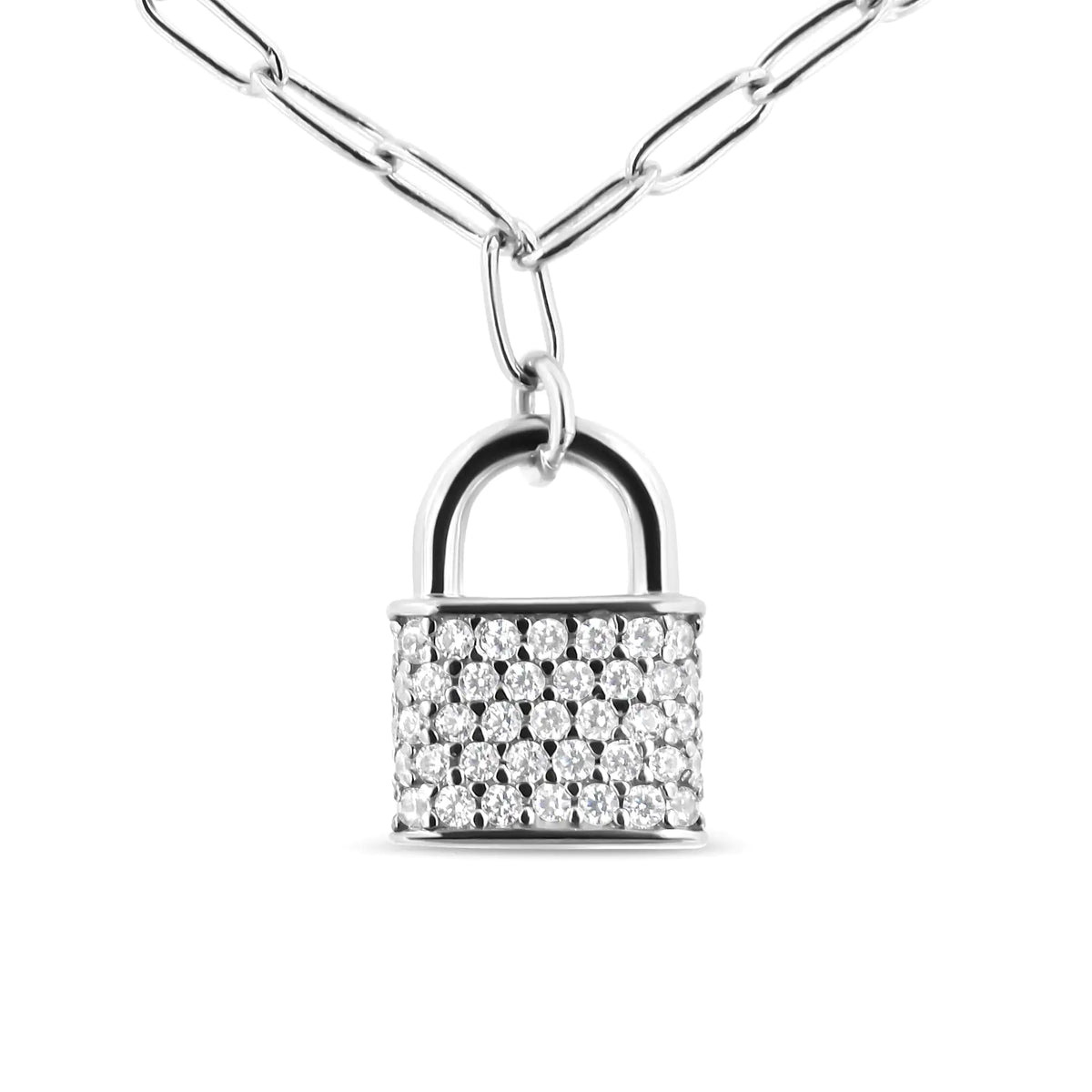 Collar con colgante de candado de diamante de 1/4 ct en plata esterlina 925 con cadena con clip (color HI, claridad SI2-I1)