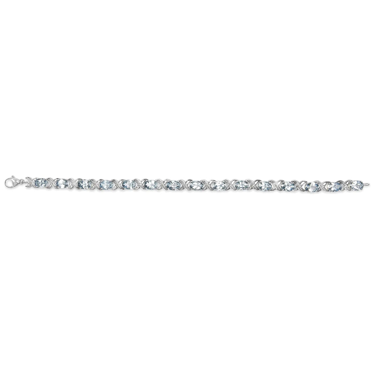 Pulsera de tenis con eslabones en forma de X y topacio azul ovalado de 16,0 quilates y detalles de diamantes en plata de ley 925 (color IJ, claridad I1-I2) - Tamaño 7"