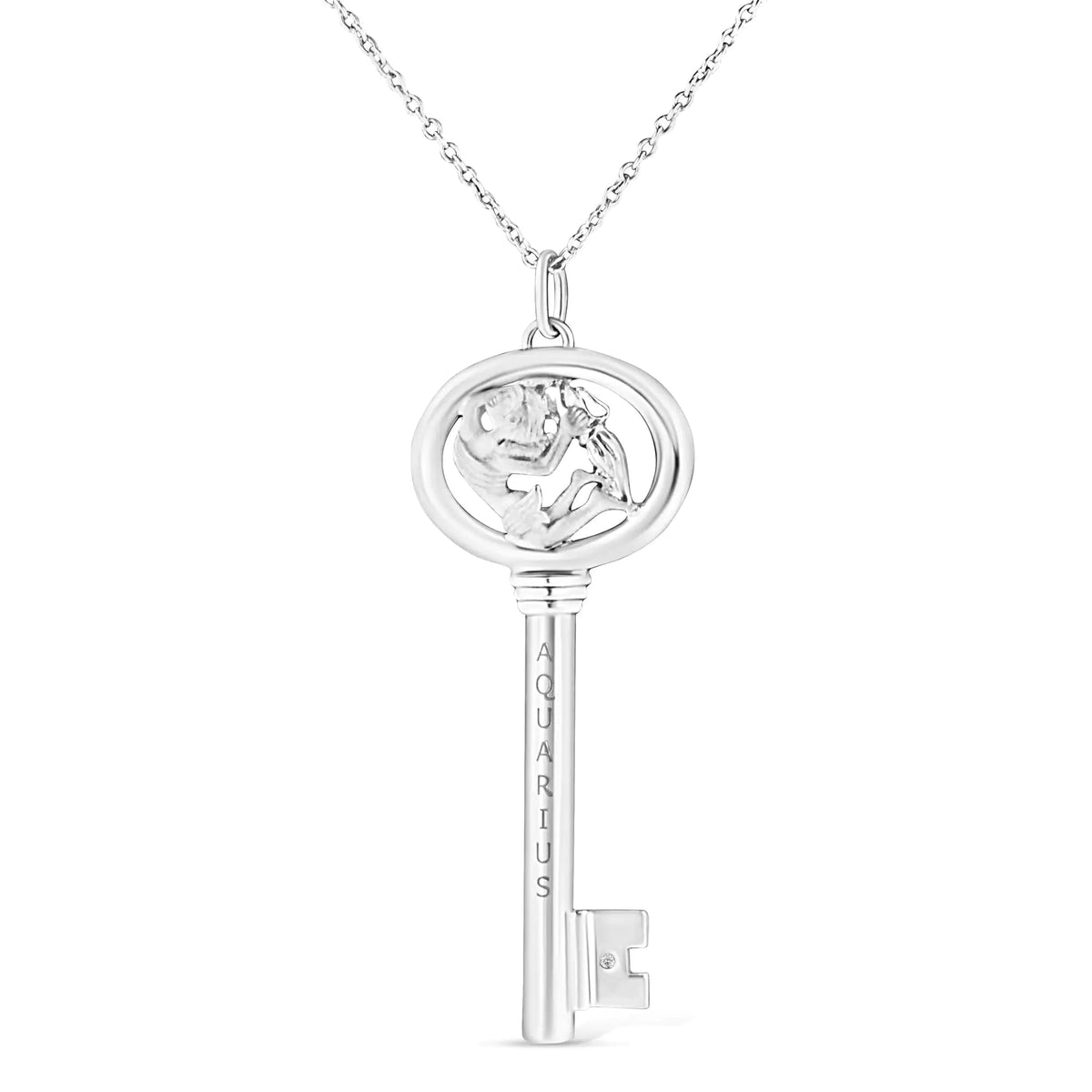 .925 Sterling Silver Diamond Accent Zodiac Key 18" Pendant Necklace (K-L Color, I1-I2 Clarity)