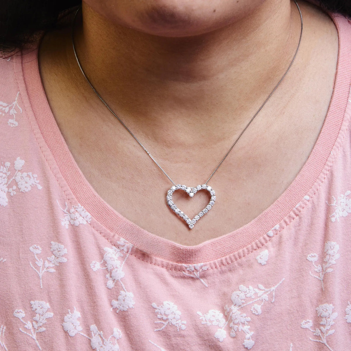 Collar con colgante de corazón abierto de diamantes de 2,0 ct en plata de ley 925 de 18" (color IJ, claridad I2-I3)