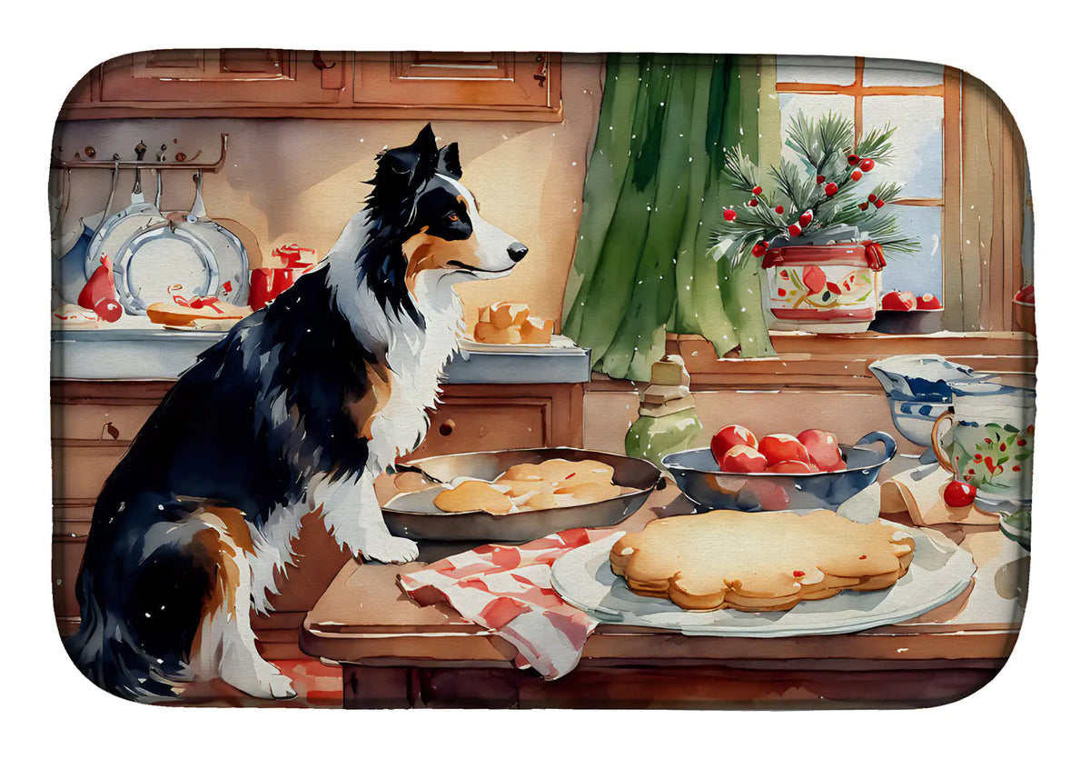 Alfombrilla para secar platos con forma de galletas navideñas de Border Collie