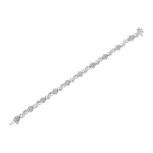 Pulsera de eslabones y racimo floral de diamantes engastados en canal y milagro de 1,0 ct en plata esterlina 925 (color IJ, claridad I3) - 7,25"