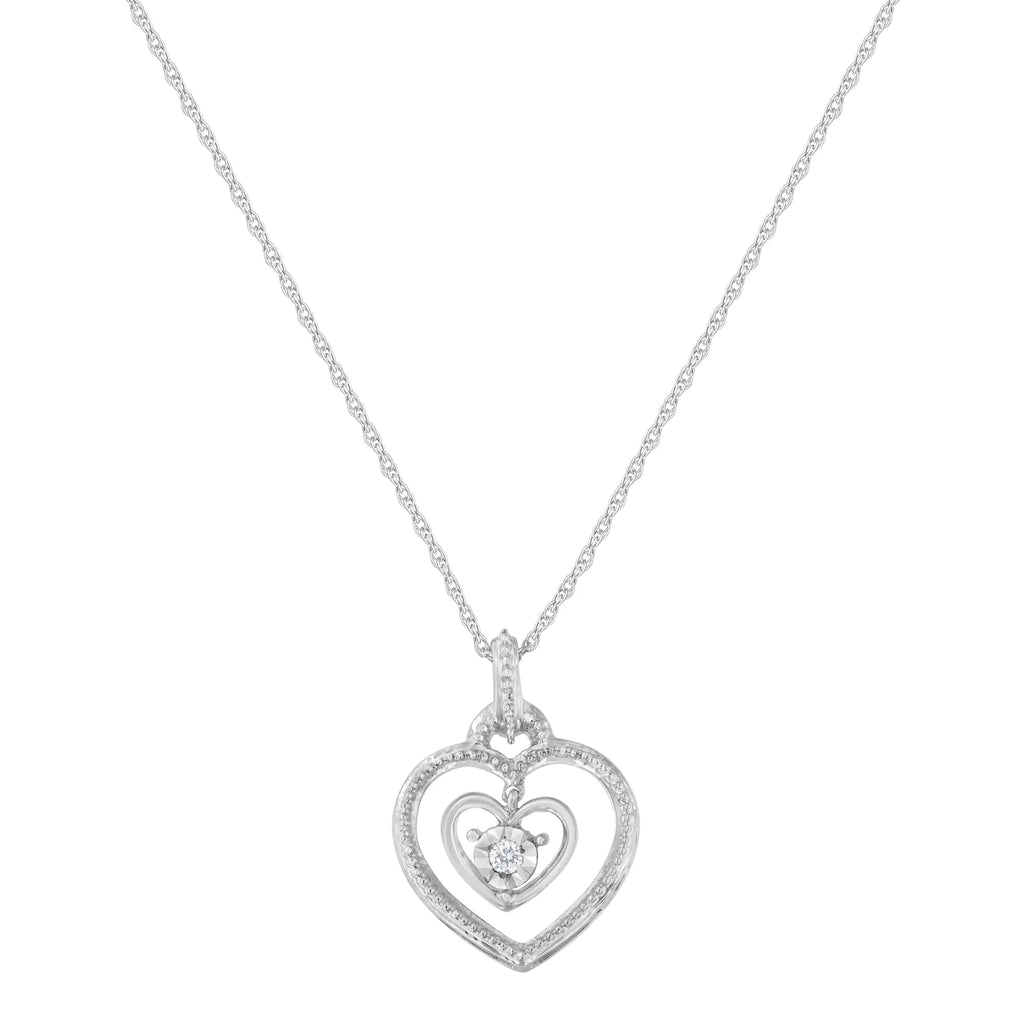 .925 Sterling Silver 1/25 cttw Rose Cut Diamond Double Heart Pendant Necklace (I-J, I2-I3)