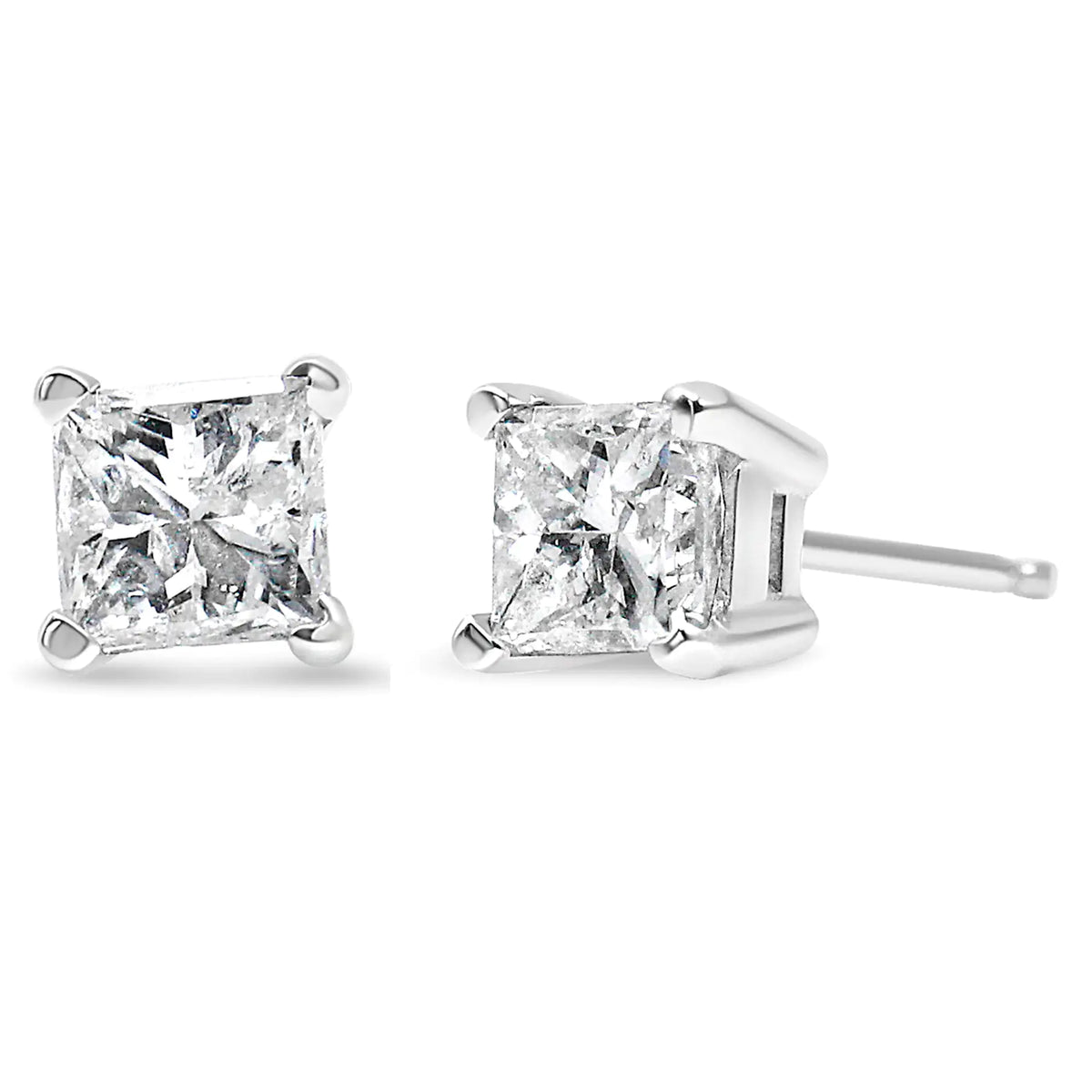 Aros solitarios de diamantes de talla princesa de 1/5 ct y 4 puntas en plata de ley 925 (color HI, claridad SI2-I1)