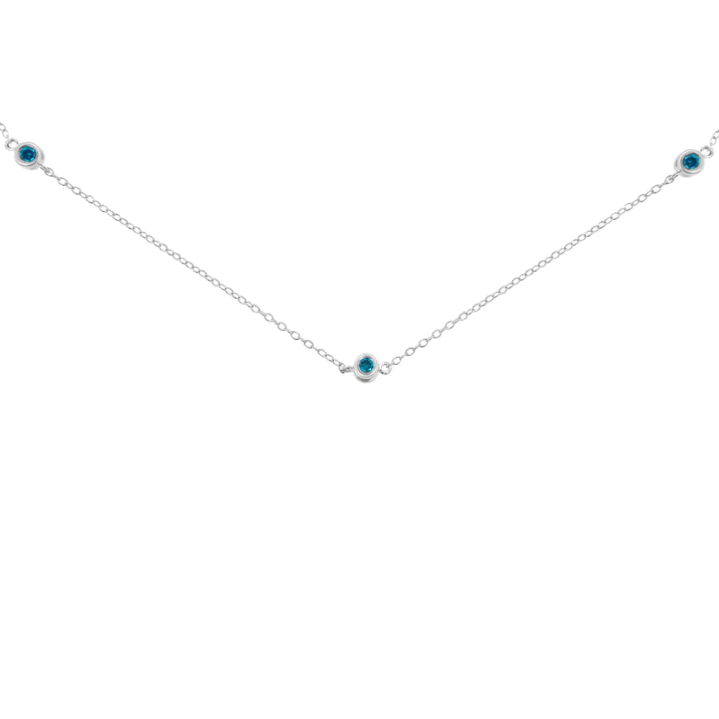 .925 Sterling Silver 1/2 Cttw Treated Fancy Blue Diamond Station Necklace (I2-I3 Clarity) - 18”