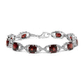 Bracelet à maillons de tennis tendance en argent sterling 925 7 x 7 mm avec coussin à carreaux et accents de diamants et grenat rouge (couleur IJ, clarté I1-I2) - Taille 7" pouces