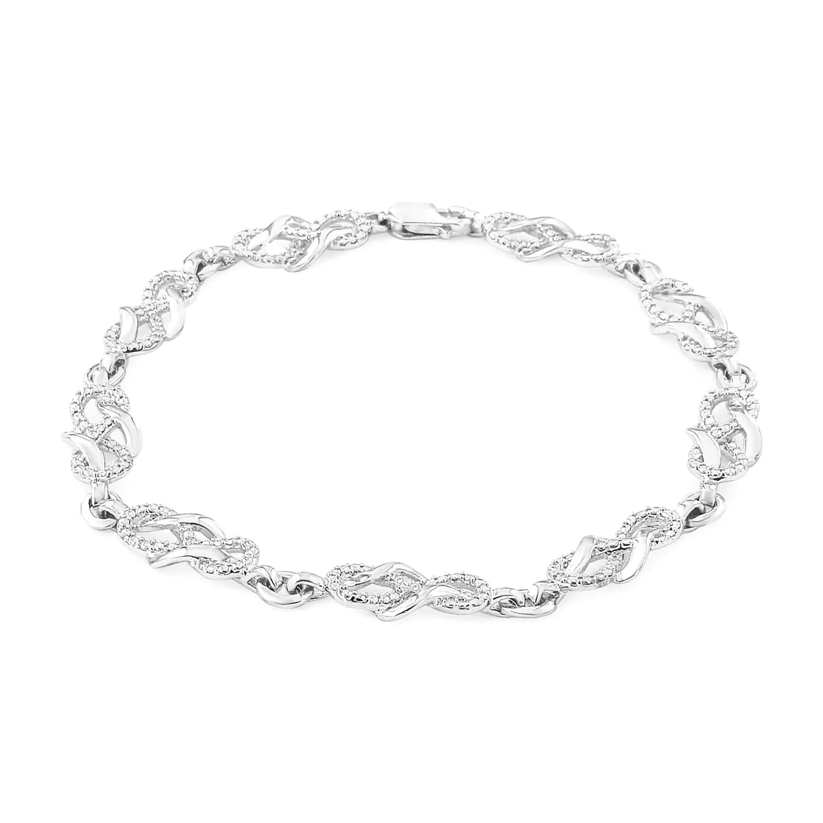 Pulsera de eslabones entrelazados con detalles de diamantes engastados en garras de plata esterlina 925 de 7,25" (color IJ, claridad I3)