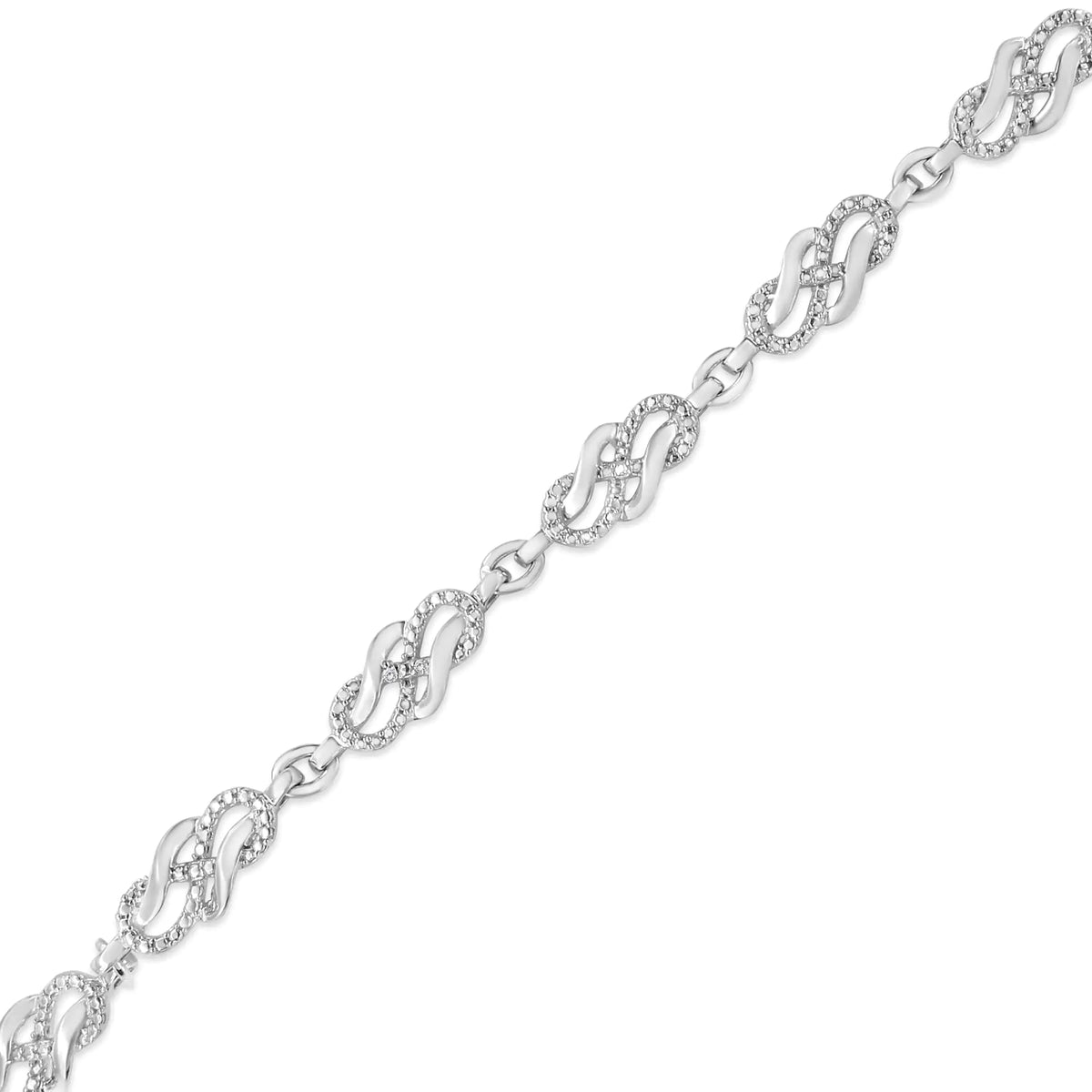 Pulsera de eslabones entrelazados con detalles de diamantes engastados en garras de plata esterlina 925 de 7,25" (color IJ, claridad I3)
