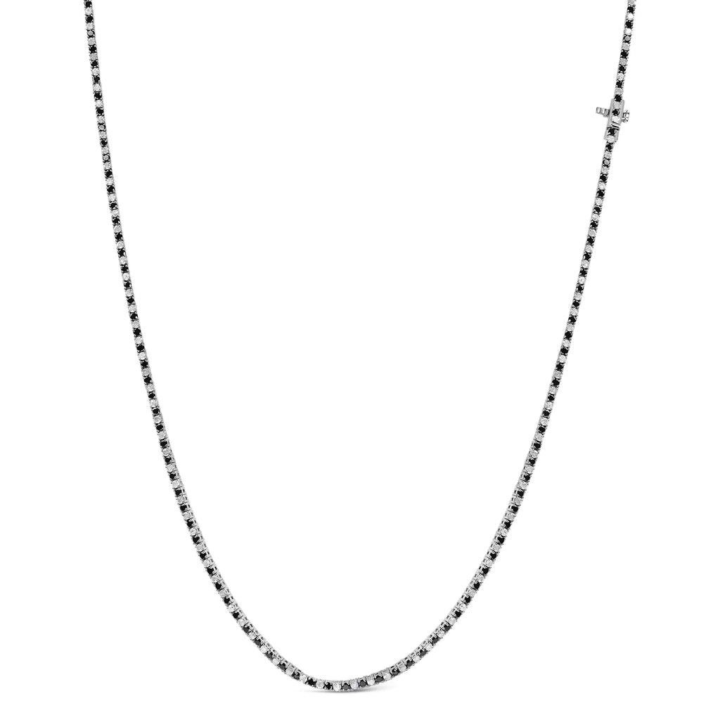Collar de tenis con diamantes blancos y negros alternados de 7,0 quilates en plata esterlina 925 (color negro/IJ, claridad I2-I3) - 16-18" pulgadas