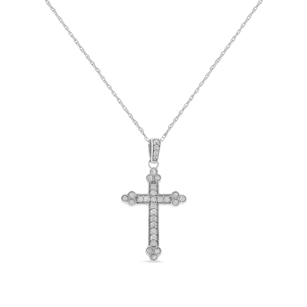 Collier pendentif croix diamant taille ronde en argent sterling 925 1/4 ct avec griffes de 18 po - (couleur IJ, qualité I3-Promo)
