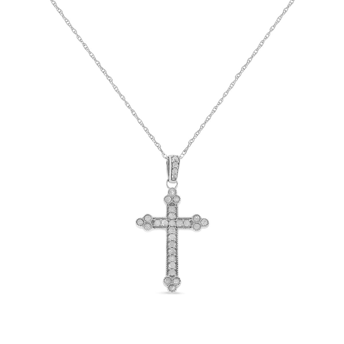 Collar con colgante de cruz de diamantes de talla redonda de 1/4 ct engastados en garras de plata esterlina 925 de 18 in (color IJ, calidad promocional I3)