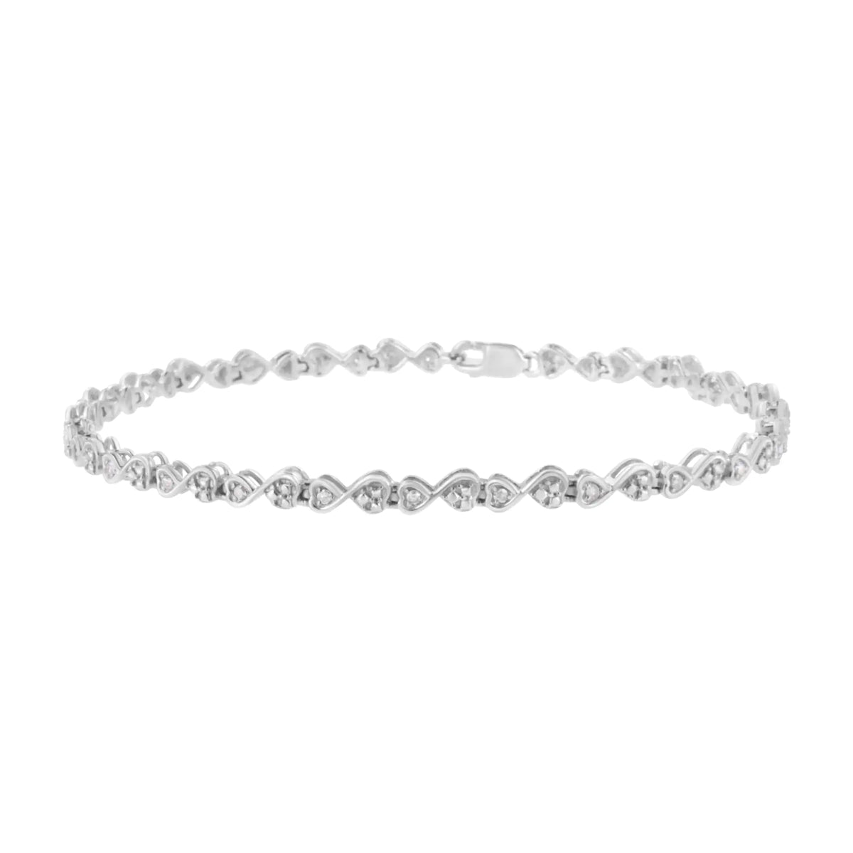 Pulsera de eslabones en forma de corazón y de infinito con diamantes de talla redonda engastados en garras de 1/4 ct en plata esterlina 925 (color IJ, claridad I2-I3) - Tamaño 7,25"