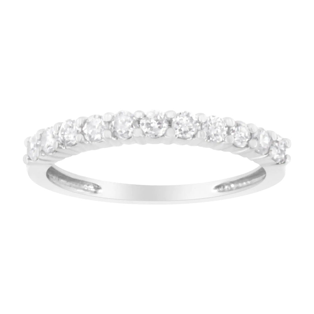 Anillo de plata de ley 925 con 11 piedras y diamantes de talla brillante engastados en garras de 1/2 ct (color IJ, claridad SI2-I1)