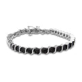 Bracelet tennis S-Link en argent sterling 925 et rhodium noir traité 1/10 ct avec diamants noirs sertis miracle (couleur noire, pureté I1-I2) - Taille 7"
