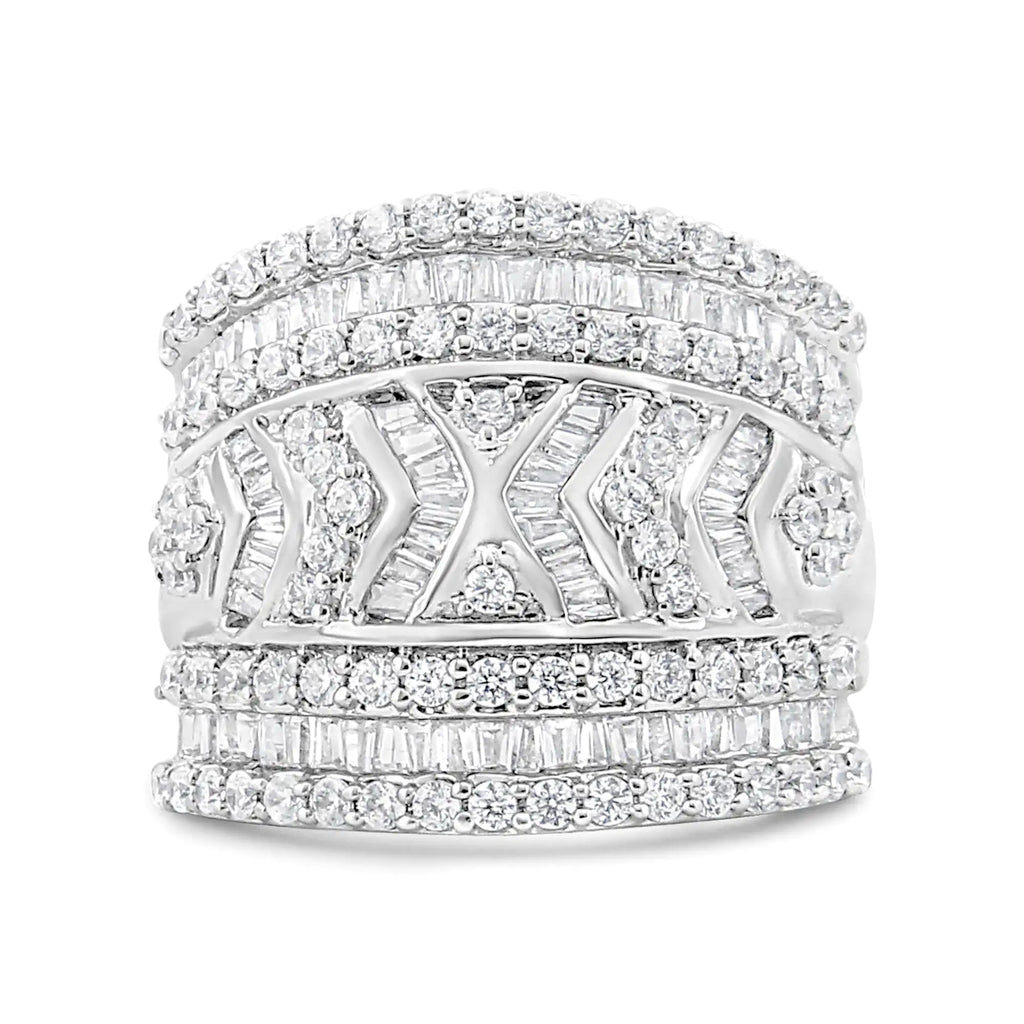 Anillo de plata de ley 925 con borde de diamante de varias filas y 2,0 quilates (color JK, claridad I3)