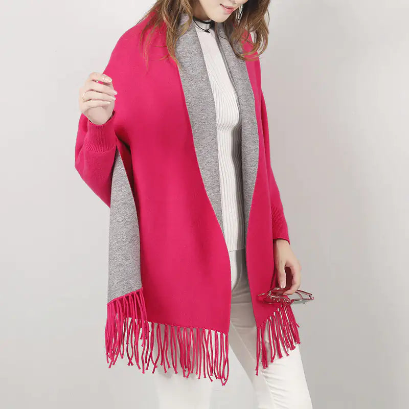 Poncho réversible d'hiver Win Win avec franges
