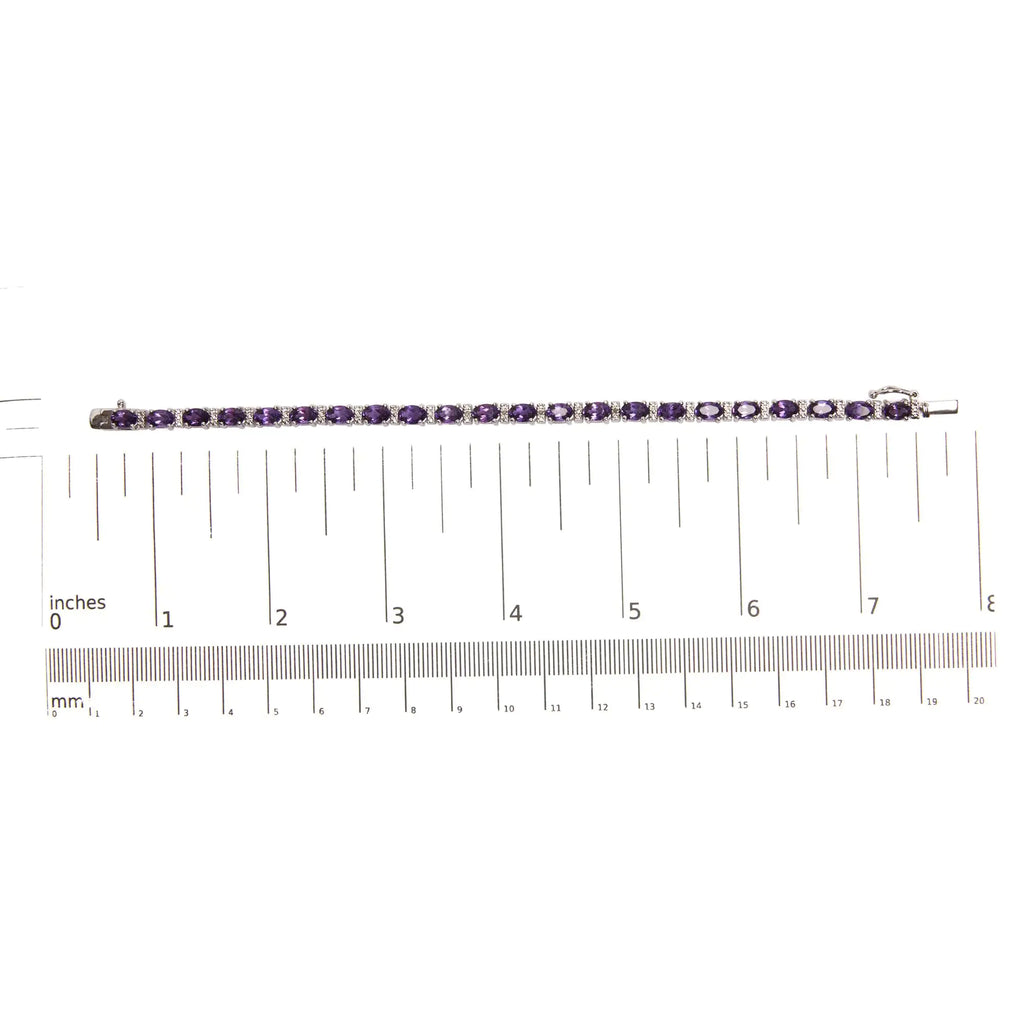 Bracelet tennis en argent sterling 925 avec améthyste ovale alternée et diamant blanc de 9 1/2 ct (couleur IJ, clarté I3) - 7,25 pouces