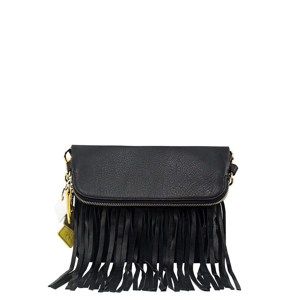 Bolso de piel con flecos Flamingo - Negro medianoche