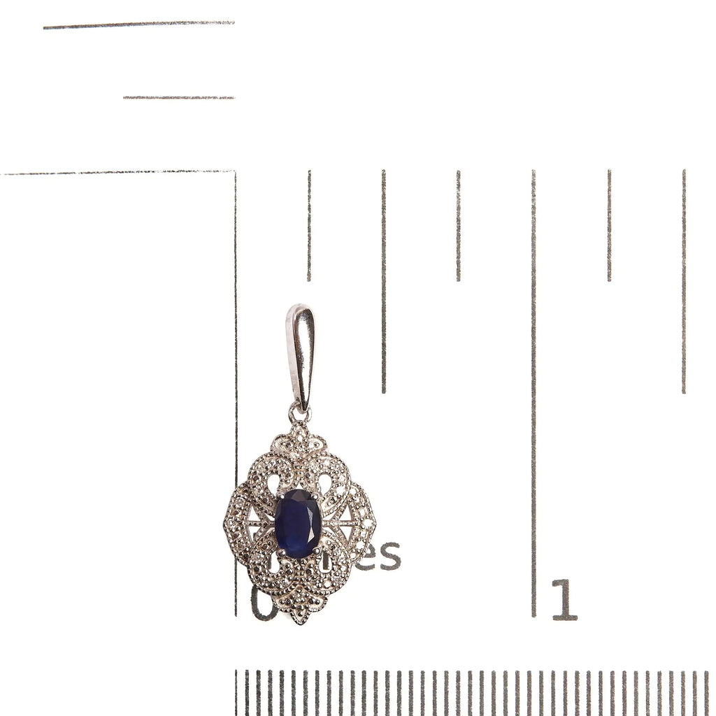 Boucles d'oreilles pendantes de style Art déco en argent sterling 925 avec saphir bleu ovale de 6 x 4 mm et accents de diamants blancs (couleur IJ, clarté I3)