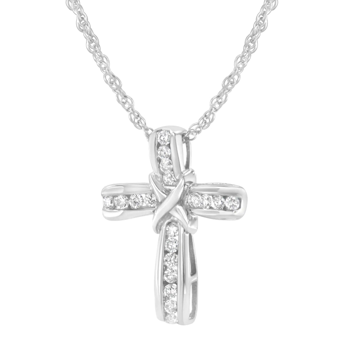 Collar con colgante en forma de cruz de diamantes cultivados en laboratorio de 1/4 ct en plata esterlina 925 (color FG, claridad VS2-SI1)