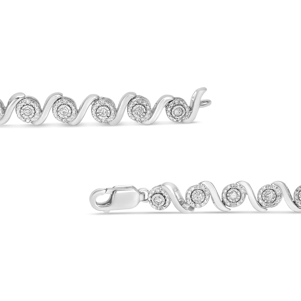 Pulsera de eslabones en forma de S con halo de diamantes redondos de 1/2 ct en plata de ley 925 (color IJ, claridad I2-I3) - 7,25"