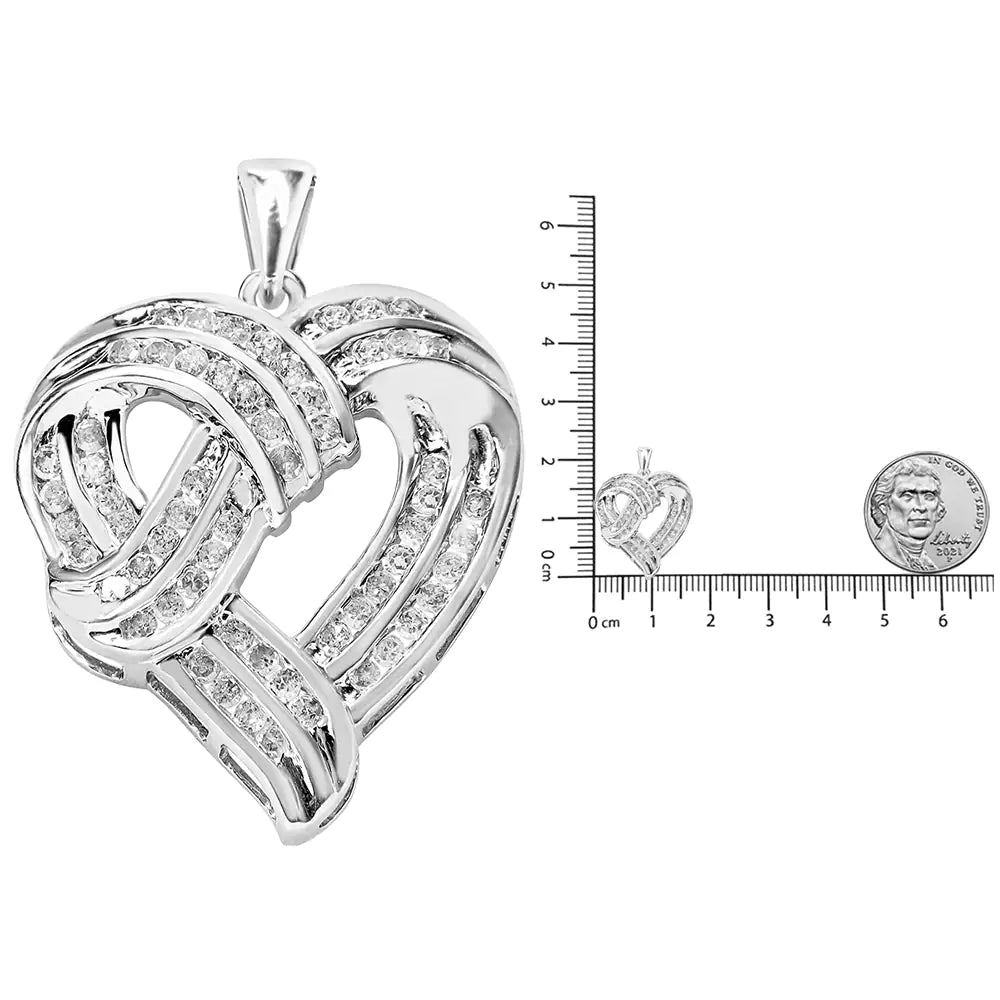 Collar con colgante de corazón de 18" con tejido de cinta calada y diamantes redondos de 1 1/4 ct en plata esterlina 925 (color IJ, claridad I3)