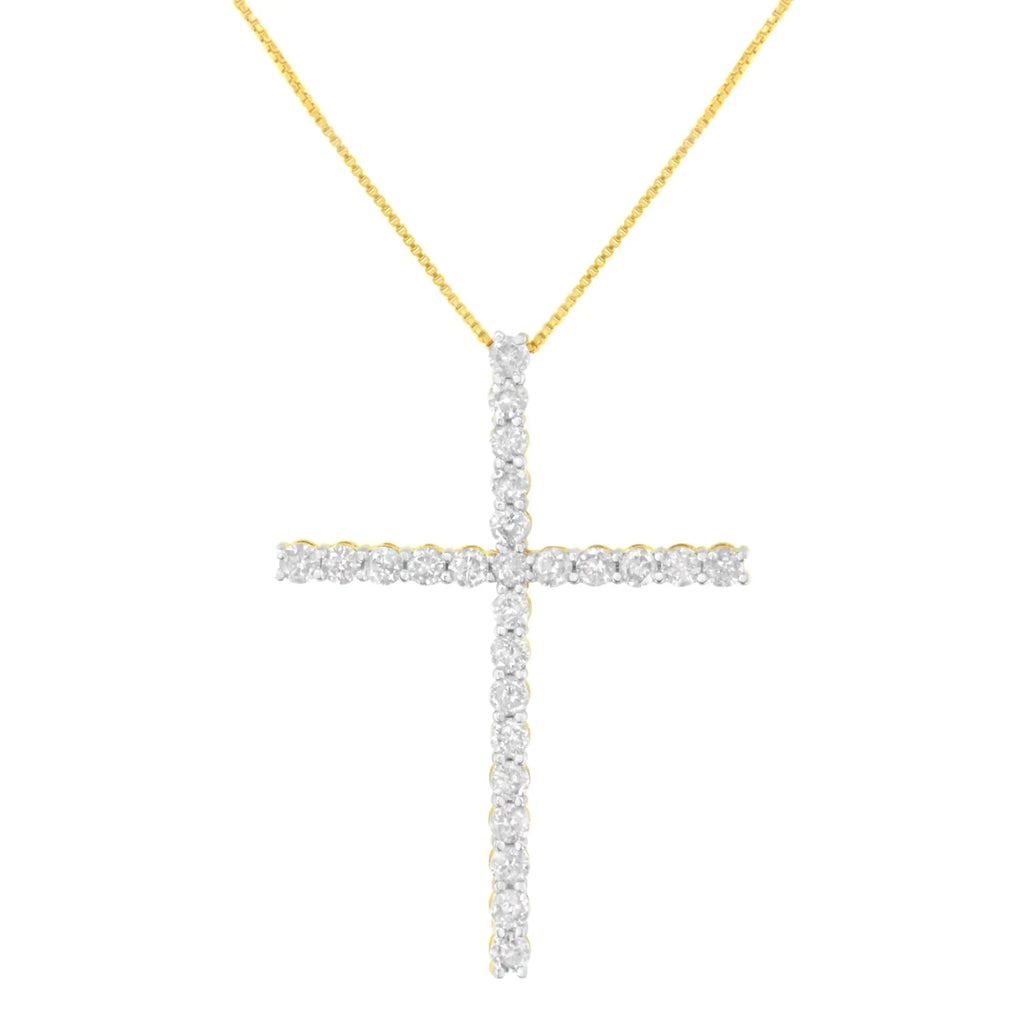 Pendentif en forme de croix en argent sterling 925 de 3,0 ct avec diamant de forme ronde de 1-1/2 po et chaîne à maille vénitienne (couleur JK, clarté I2-I3) - 18 po